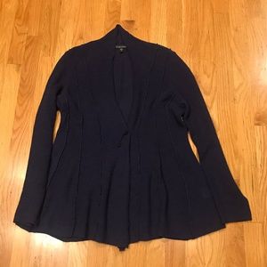 EILEEN FISHER NAVY BLUE OPEN CARDIGAN 100% WOOL, SIZE MEDIUM